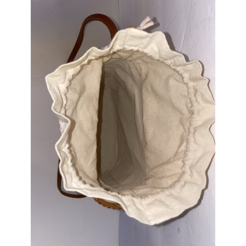 Brown Wicker Oblong Lined Drawstring Lining Leather Crossbody Strap Handbag - Picture 6 of 7